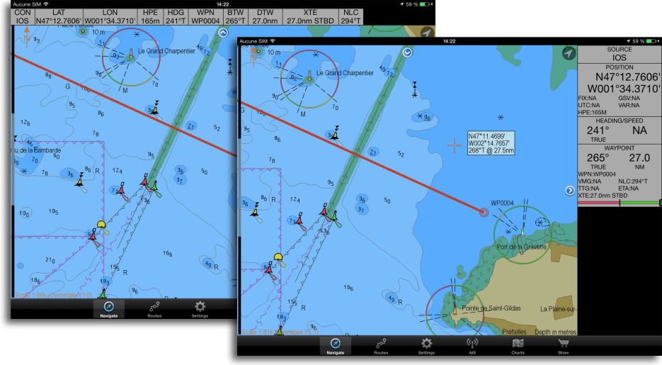 Cartes ENC S-57 dans SEAiq sur iPad